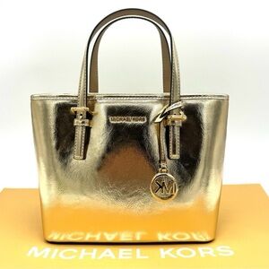 Michael Kors XS Jet Set Travel Top Zip Tote Bag Pale Gold